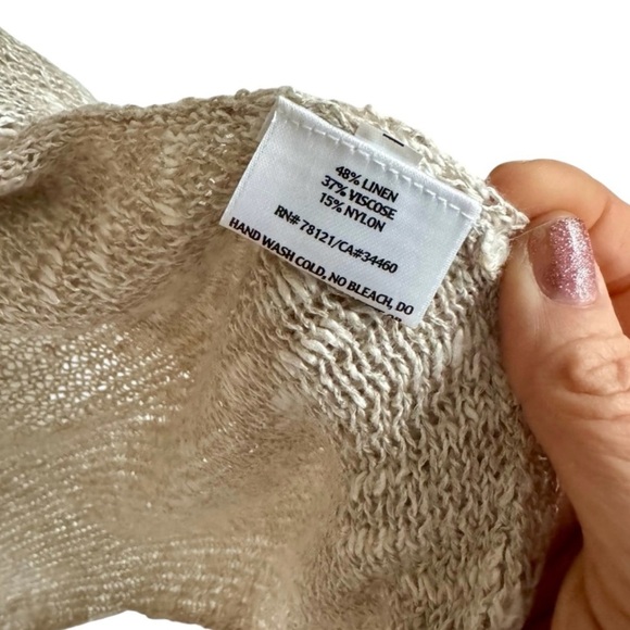 New Eileen Fisher Open Front Cardigan Tan Ivory Linen Casual Longline Sweater M - Picture 6 of 6